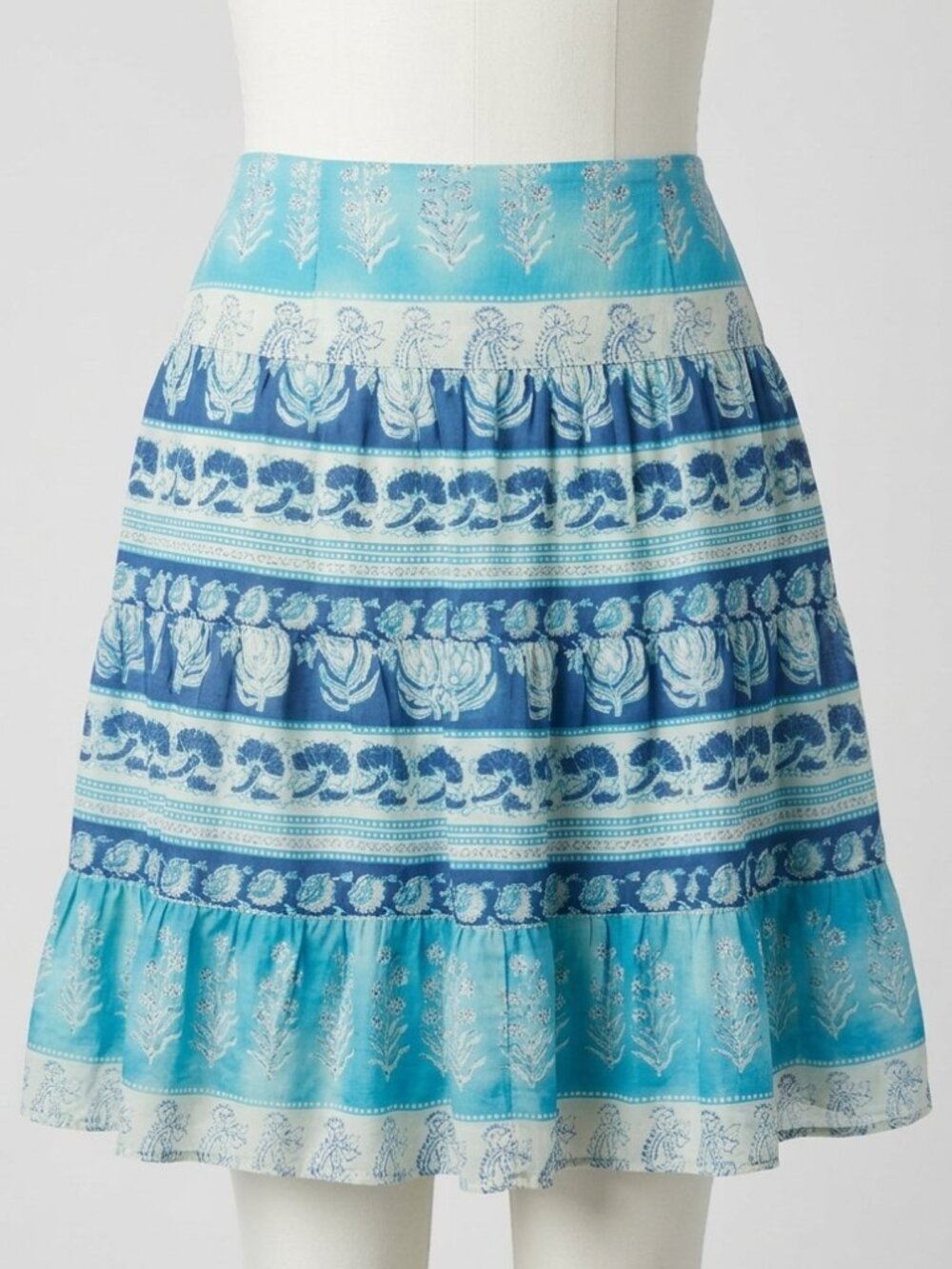 Chaps Denim Women's Blue Floral Tiered Cotton Skirt 14 Cottage Core Prairie